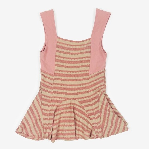 Free People Striped Peplum Top Size S Pink Cream Casual Soft Girl Romantic Retro - Picture 6 of 10